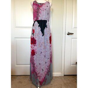 Cato Womens Sleeveless Floral Maxi Dress Size 12 Sheer Overlay Polyester Lined